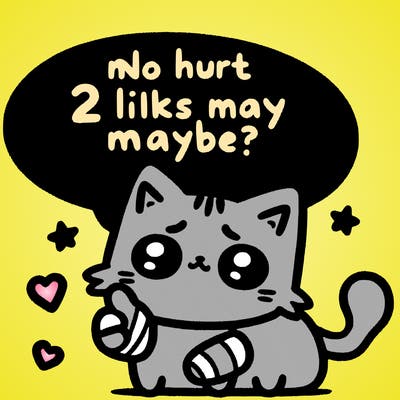 cute cat thats been hurt saiying 2 likes maybe