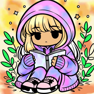 girl in oversized hoodie reading a book