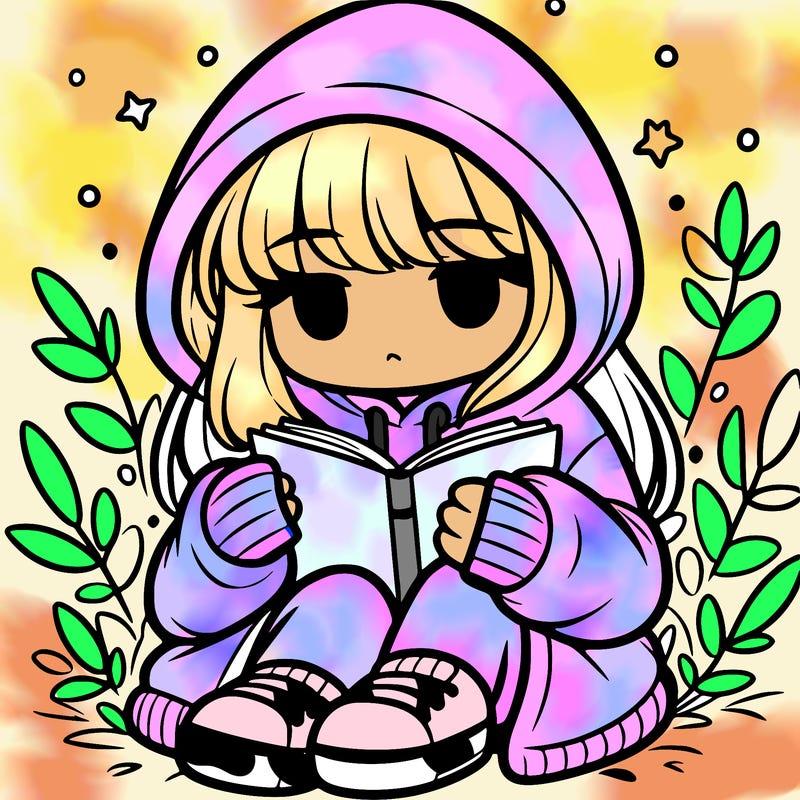 girl in oversized hoodie reading a book