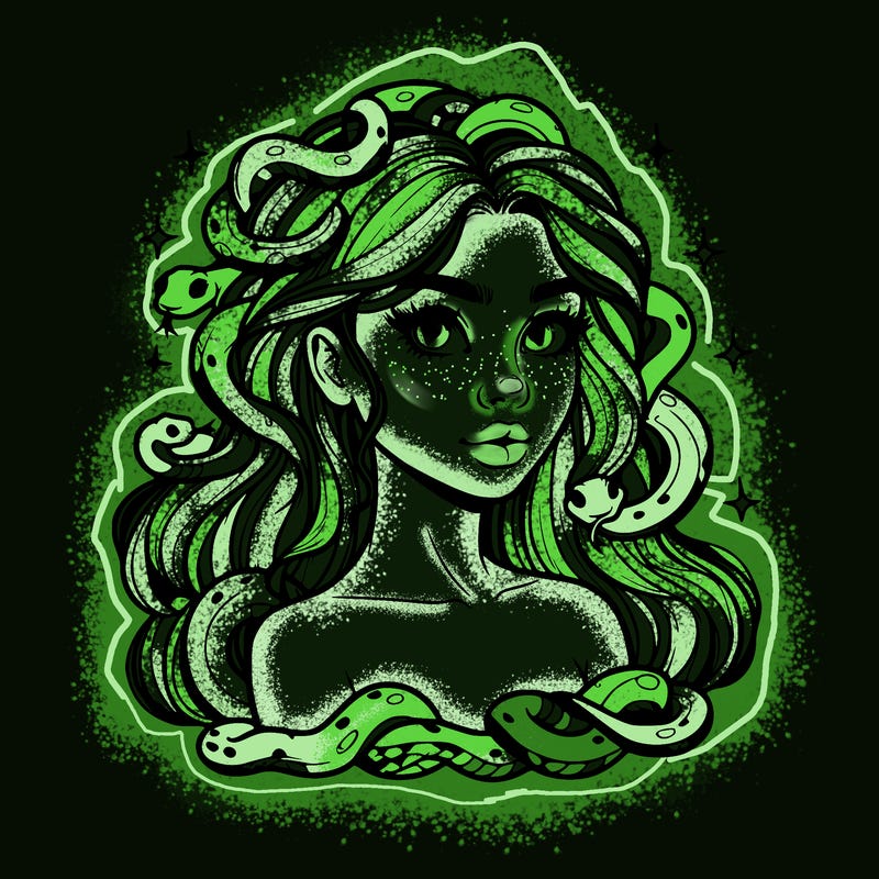 realistic girl with snakes as hair