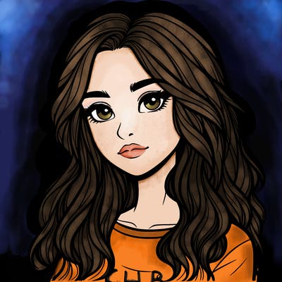 realistic teenage girl with long wavy hair