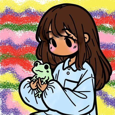 girl with long hair and a oversized shirt. and she is holding a frog