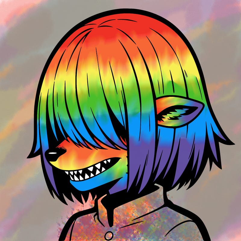 sharp teeth deer man with bob haircut