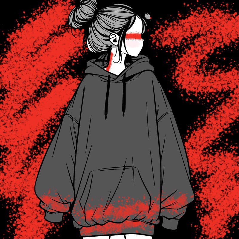 realistic girl with a oversized sweatshirt on and a bun