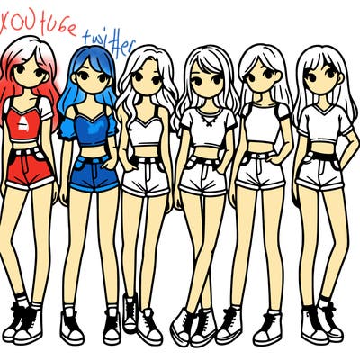 a group of girls wearing crop tops and shorts