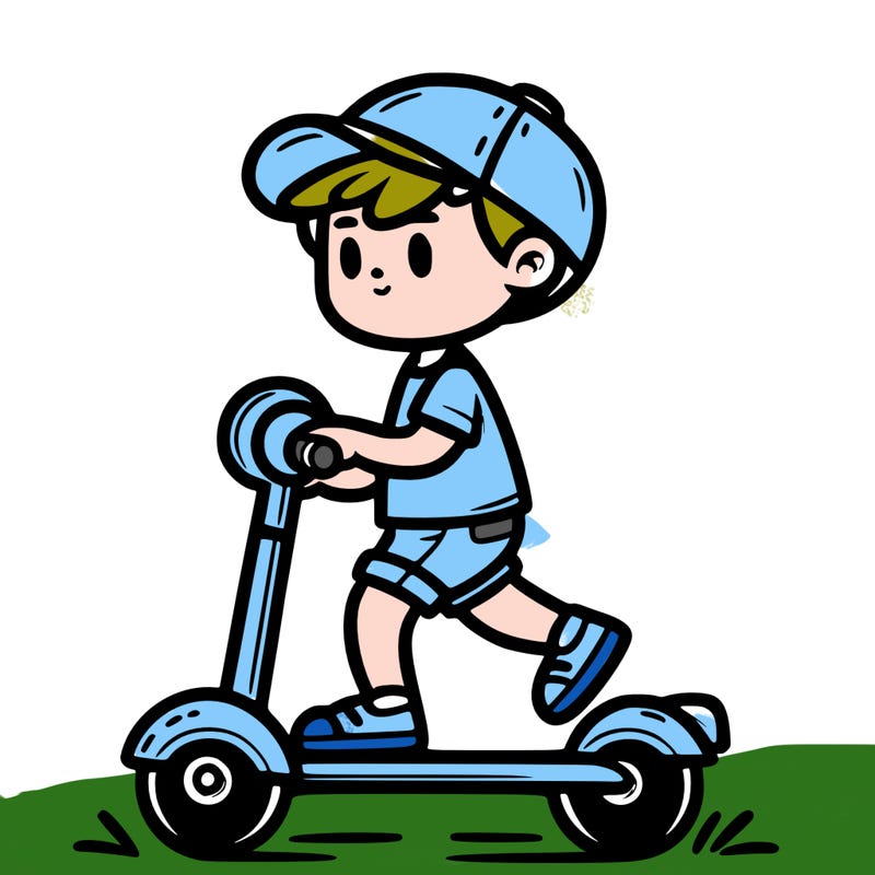 a kid riding a scooter