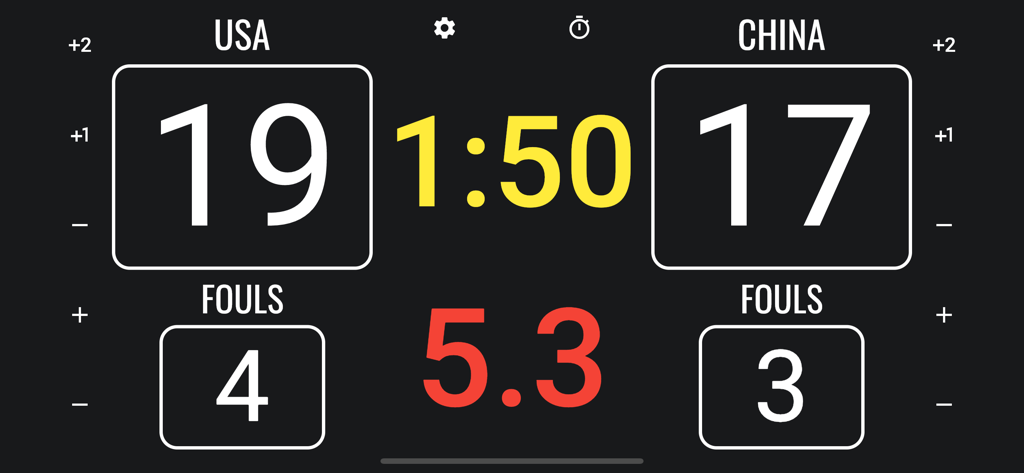Simple 3x3 Scoreboard - A 3x3 basketball scoreboard interface showing team scores, game timer, and shot clock