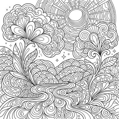 Embark on a creative journey with this captivating abstract landscape coloring page. Its intricate line art and imaginative forms offer a unique and relaxing artistic experience for all ages.