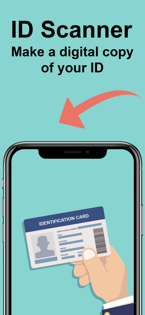 Smartphone screen demonstrating the ID scanner feature for creating digital copies of identity cards.