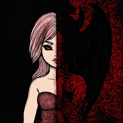 realistic angel half demon