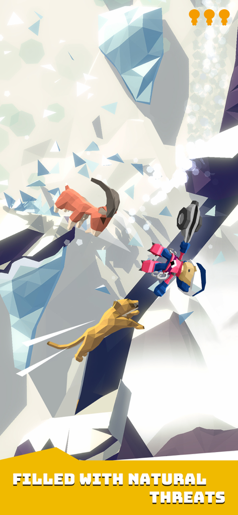 Hang Line: Mountain Climber - 산악 등반가가 뛰어오르는 사자와 떨어지는 바위를 피하고 있습니다.