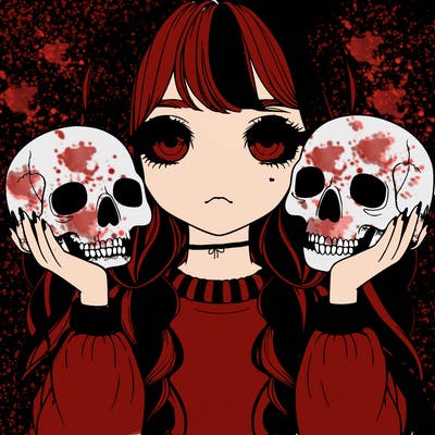 realistic girl holding a skull