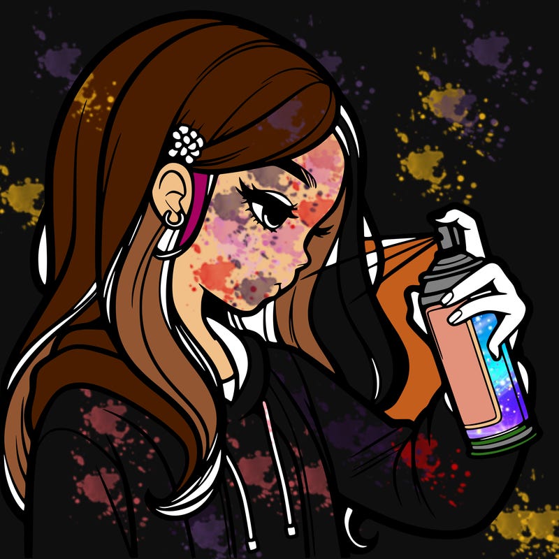a realistic girl spray painting