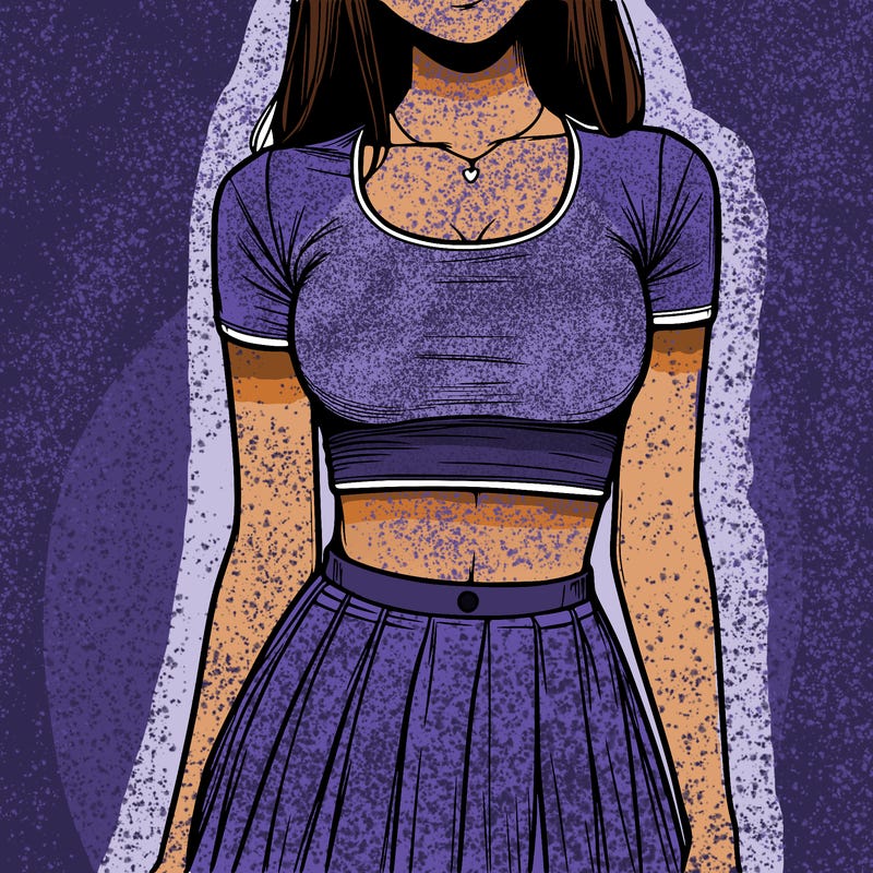 realistic girl wearing crop top and skirt