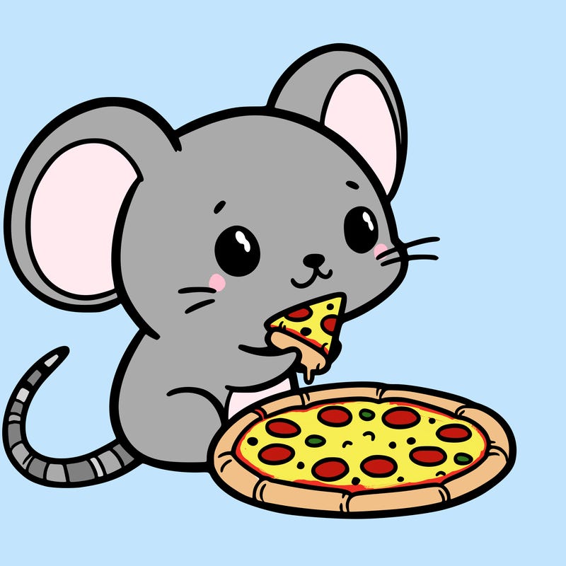 mouse with a tiny cheese pizza