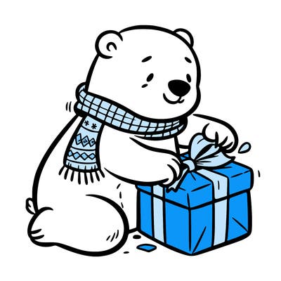 polar bear wrapping a present
