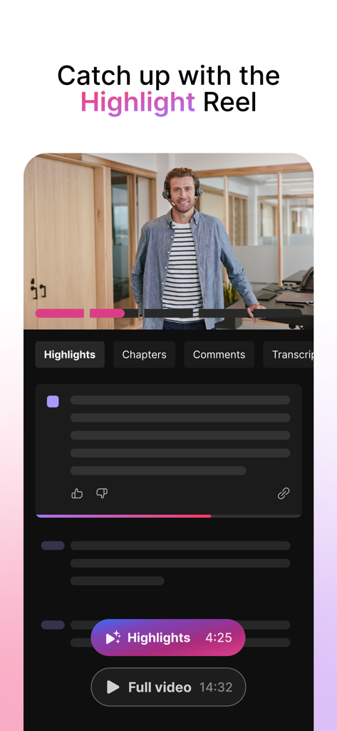 Vidcast by Webex - Vidcast by Webex app interface showing the Highlight Reel feature for quick video summaries