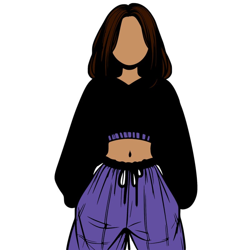 realistic girl faceless with baggy pants and a crop top