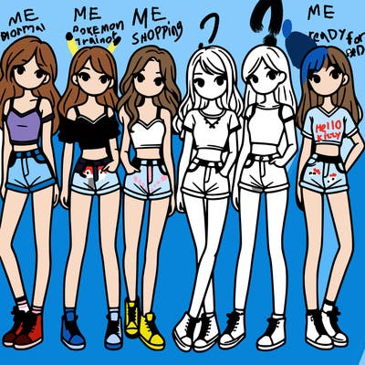 a group of girls wearing crop tops and shorts