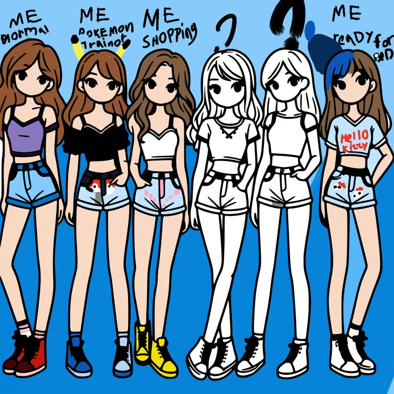 a group of girls wearing crop tops and shorts