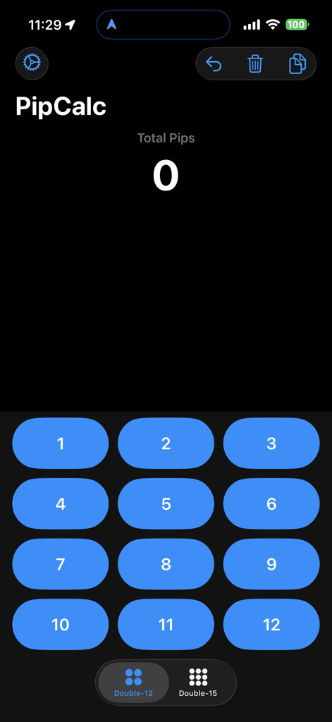 PipCalc - Interfaz de la aplicación móvil PipCalc mostrando un teclado numérico para contar puntos de dominó