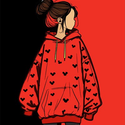 realistic girl with a oversized sweatshirt on and a bun