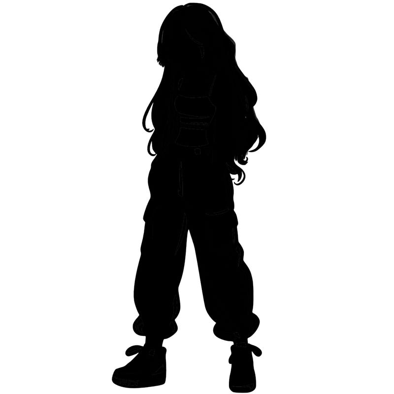 girl in baggy pants crop top and long hair