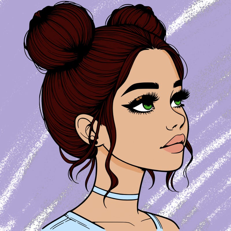 realistic girl with buns on the top of her head