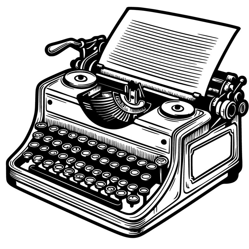 easy coloring page of a vintage typewriter with a sheet of paper