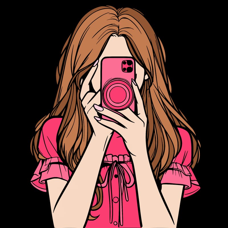 a realistic girl holding her phone taking pictures