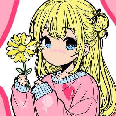 manga girl holding a flower