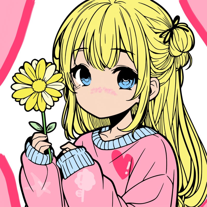 manga girl holding a flower