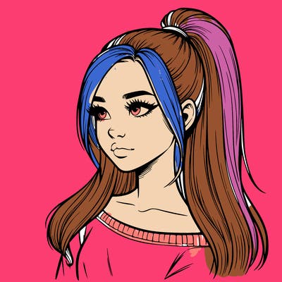 realistic girl with a high ponytail