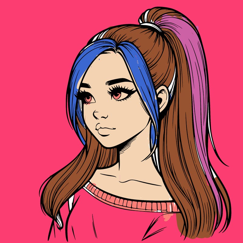 realistic girl with a high ponytail