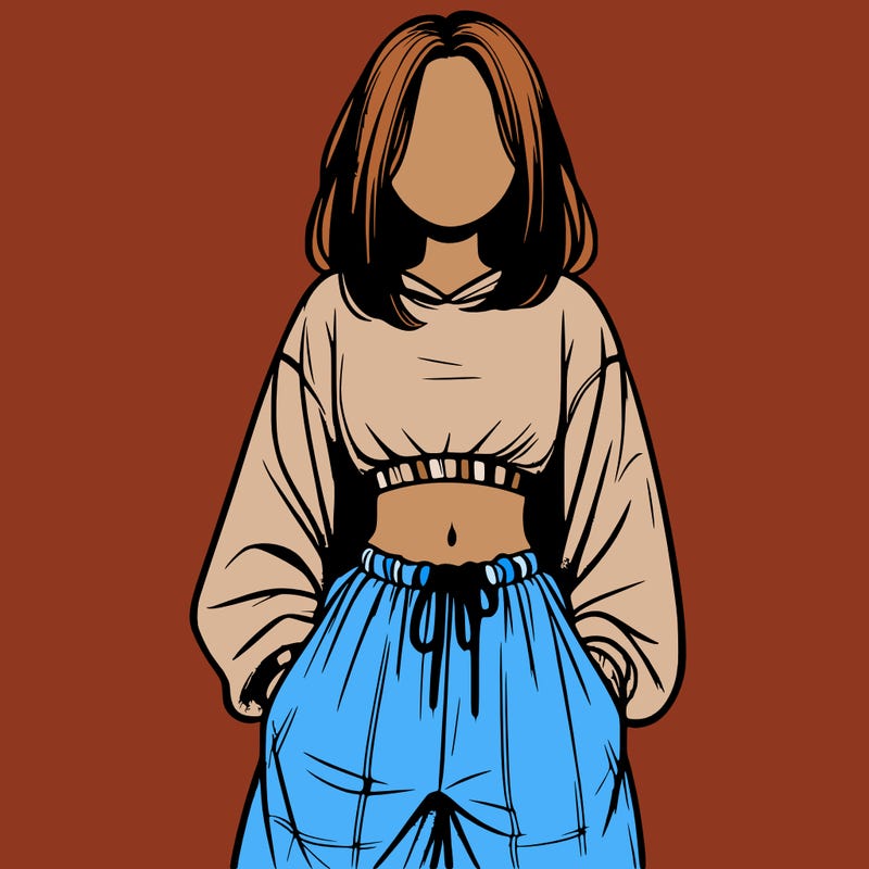 realistic girl faceless with baggy pants and a crop top