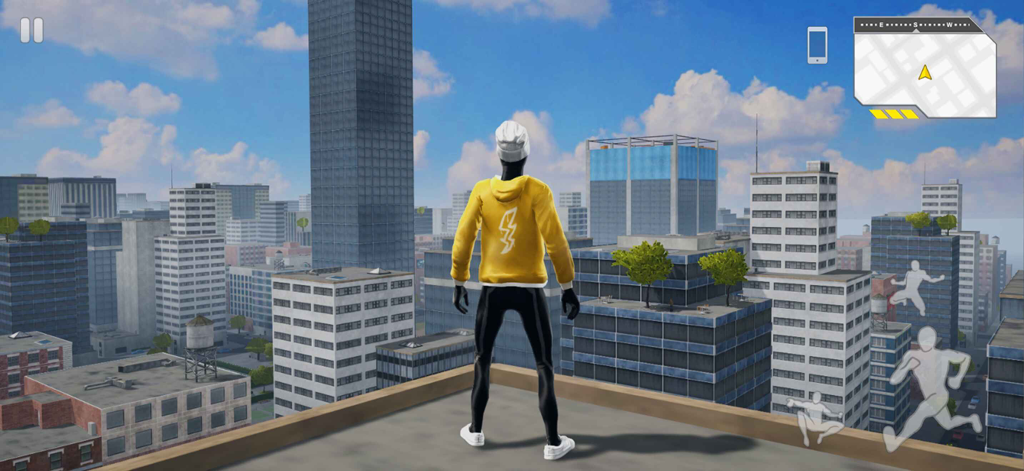 Spider Fuser - Superhero character in a yellow hoodie standing on a rooftop overlooking Starfall City
