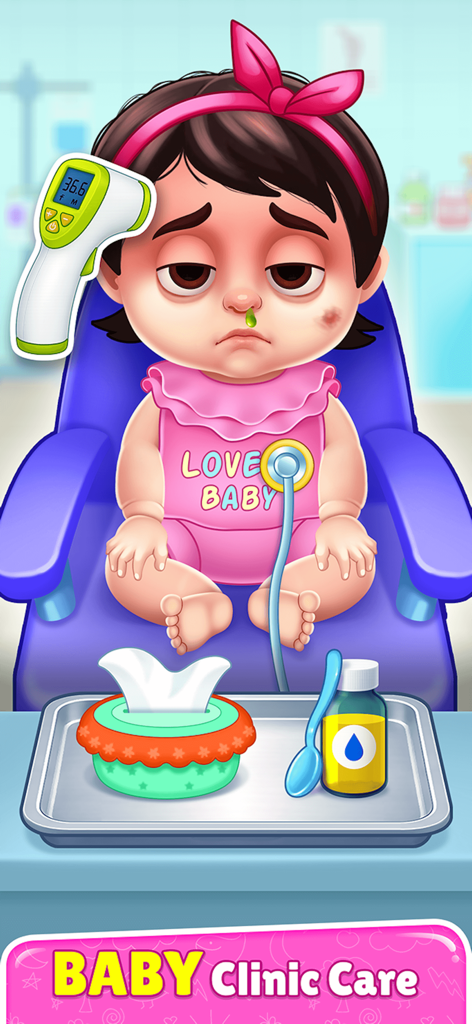 BabySitter DayCare Games - Sick baby girl in a clinic care mini game with medical tools and medicine