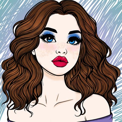 realistic girl with wavy hair and lips