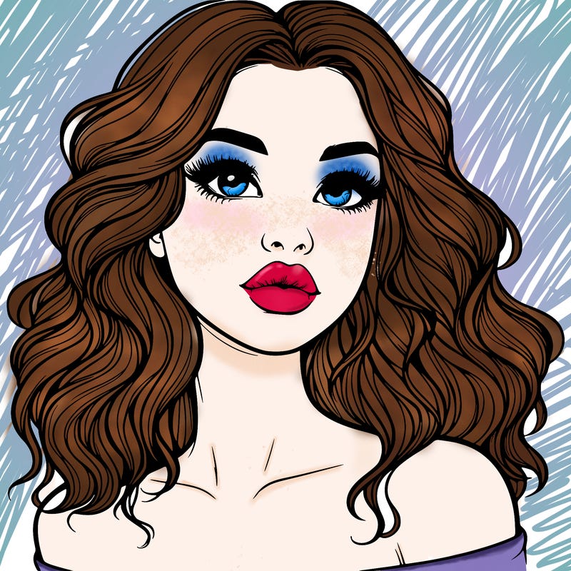 realistic girl with wavy hair and lips