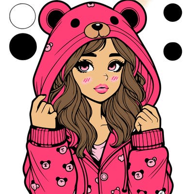 realistic girl in a animal pjs hoodie
