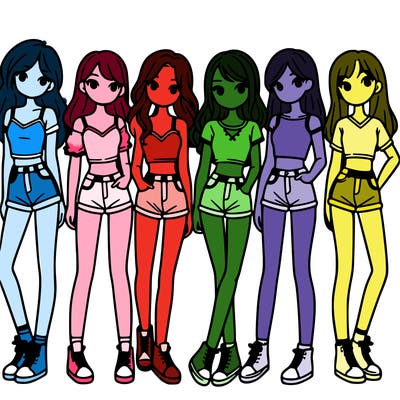 a group of girls wearing crop tops and shorts