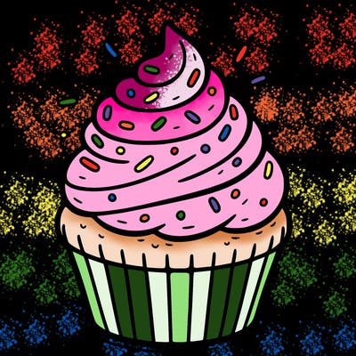 a cupcake with sprinkles and whipped cream on it’s icing