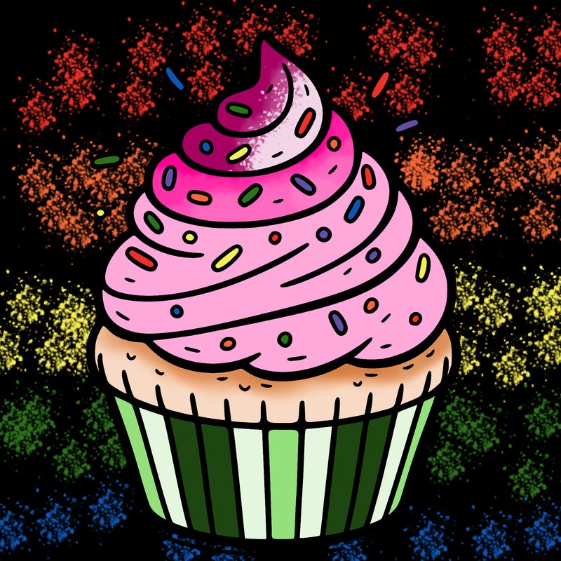 a cupcake with sprinkles and whipped cream on it’s icing