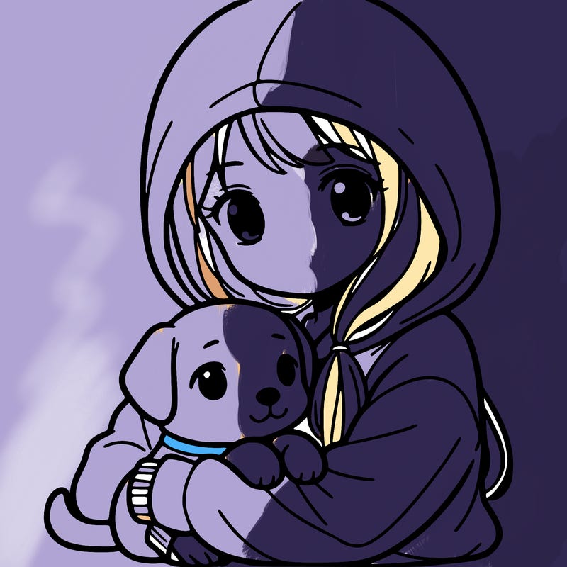 a girl wearing a hoodie hugging a dog