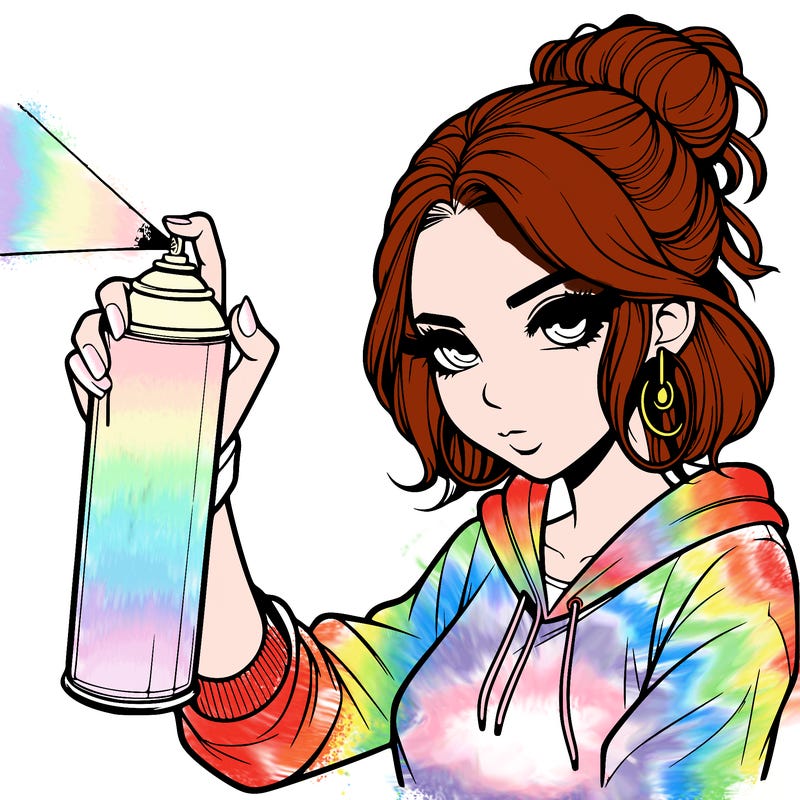 a realistic girl spray painting