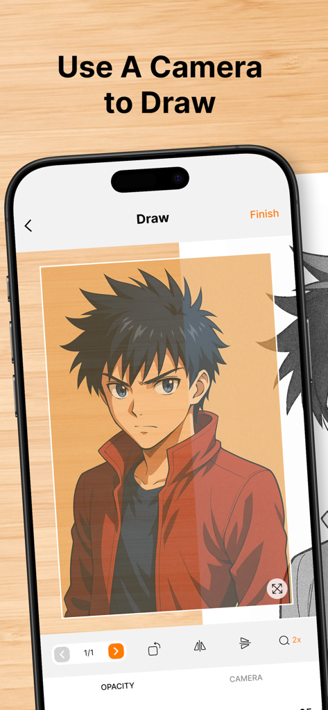 AR Drawing - Trace Anything - Smartphone showing AR Drawing app interface with an anime character being traced using the camera