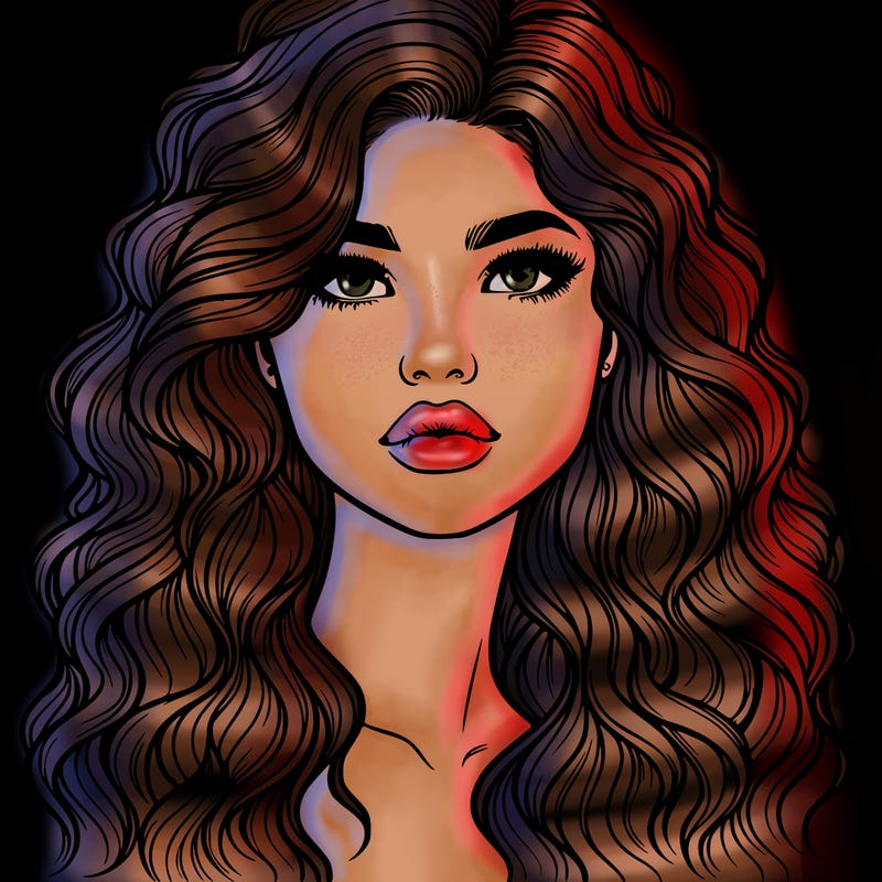 realistic girl with wavy hair and lips