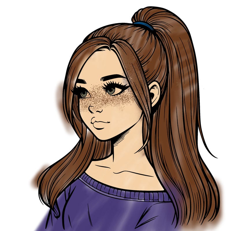 realistic girl with a high ponytail