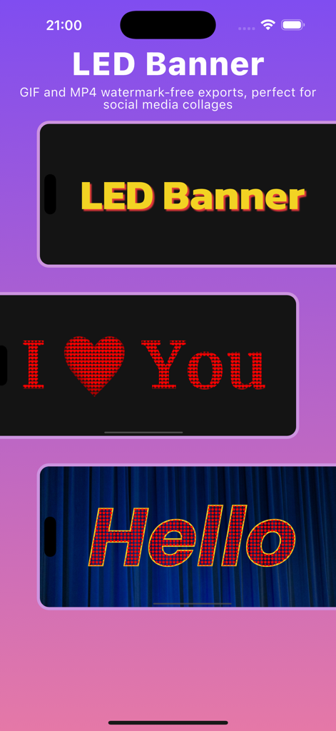 LED Banner - Scroller Big Text - Examples of customizable LED banner text styles and backgrounds for social media content
