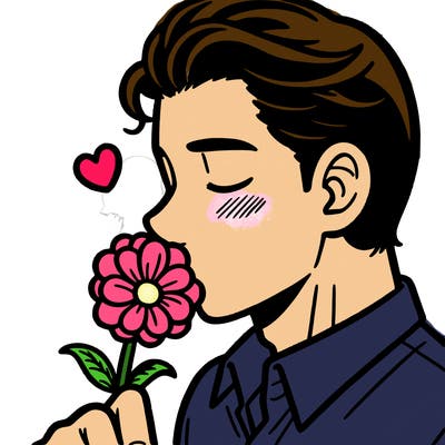 man kissing a flower